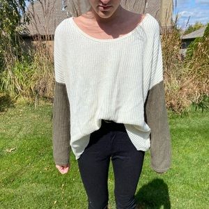 Off white sweater with army green sleeves